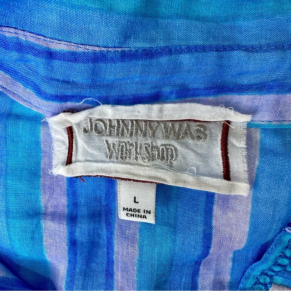 Johnny Was. Oslo Striped Linen blouse, blue/lavender. SZ L. Like new! Worn once. - Picture 5 of 11